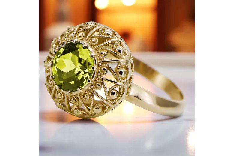 14 Karat Gelbgold Gelber Peridot Ring Vintage Stil vrc059y